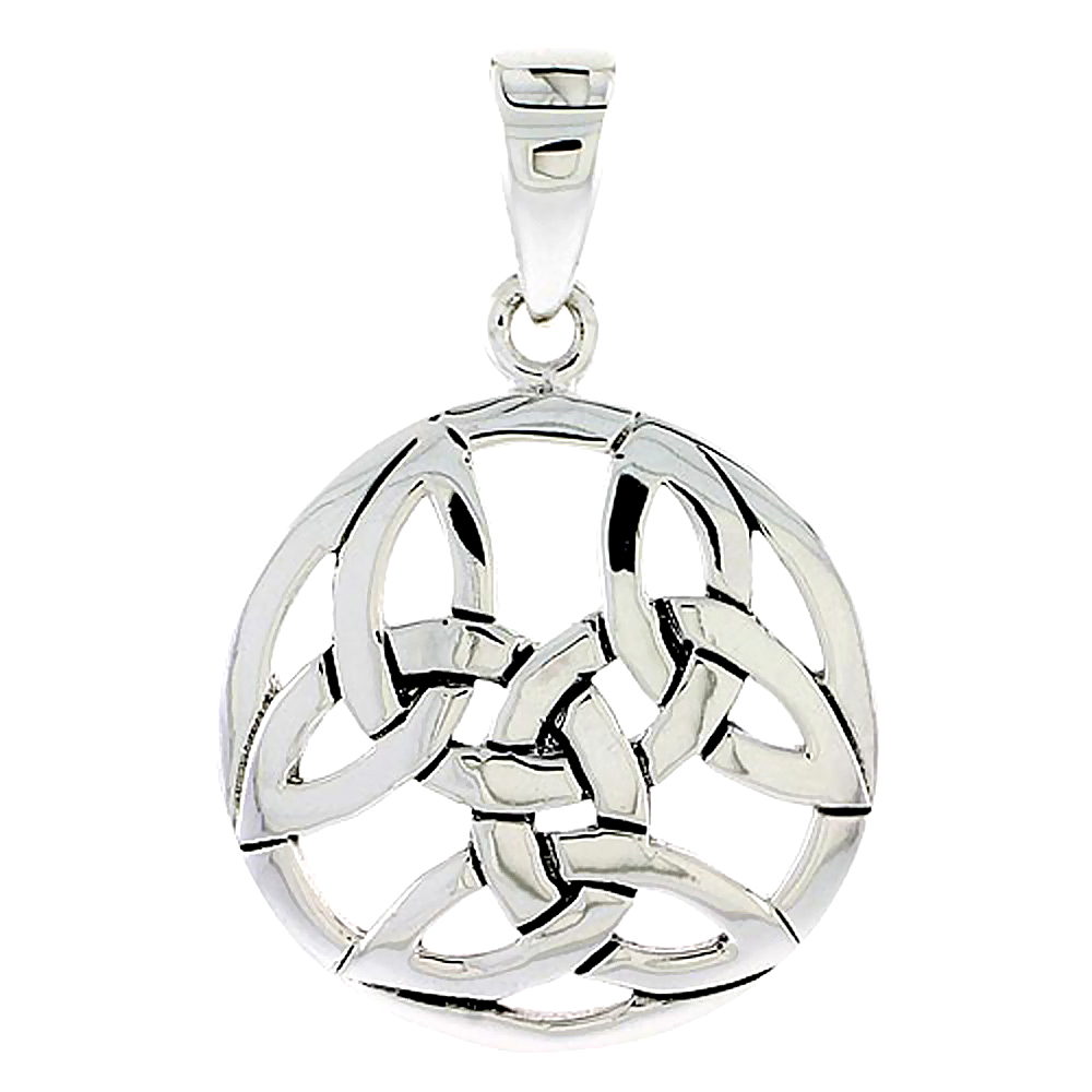 Sterling Silver Celtic Knot Charm Triple Lace Triquetra Pendant Round 1 inch