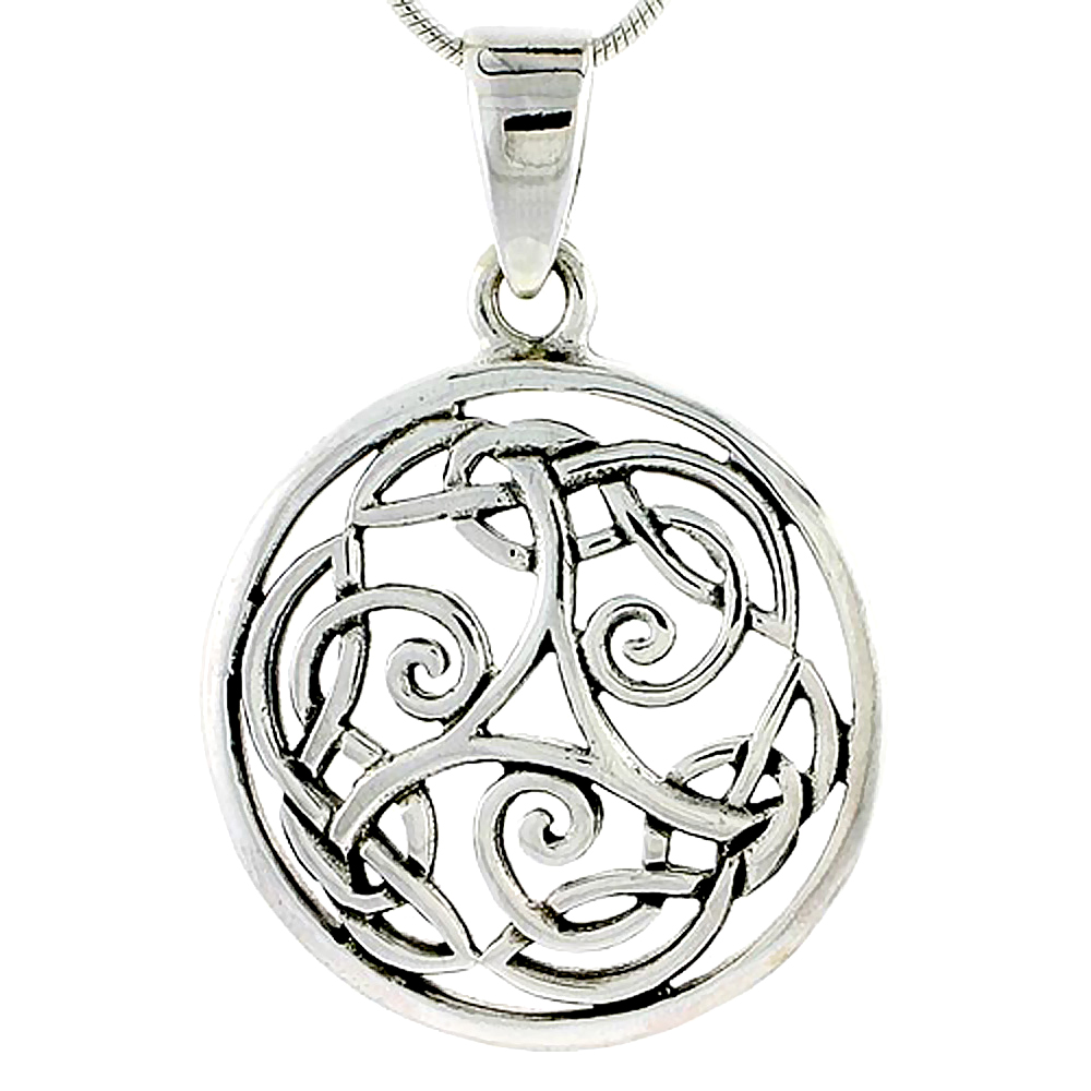 Sterling Silver Triskele Celtic Knot Charm Stylized Pendant 1 1/16 inch