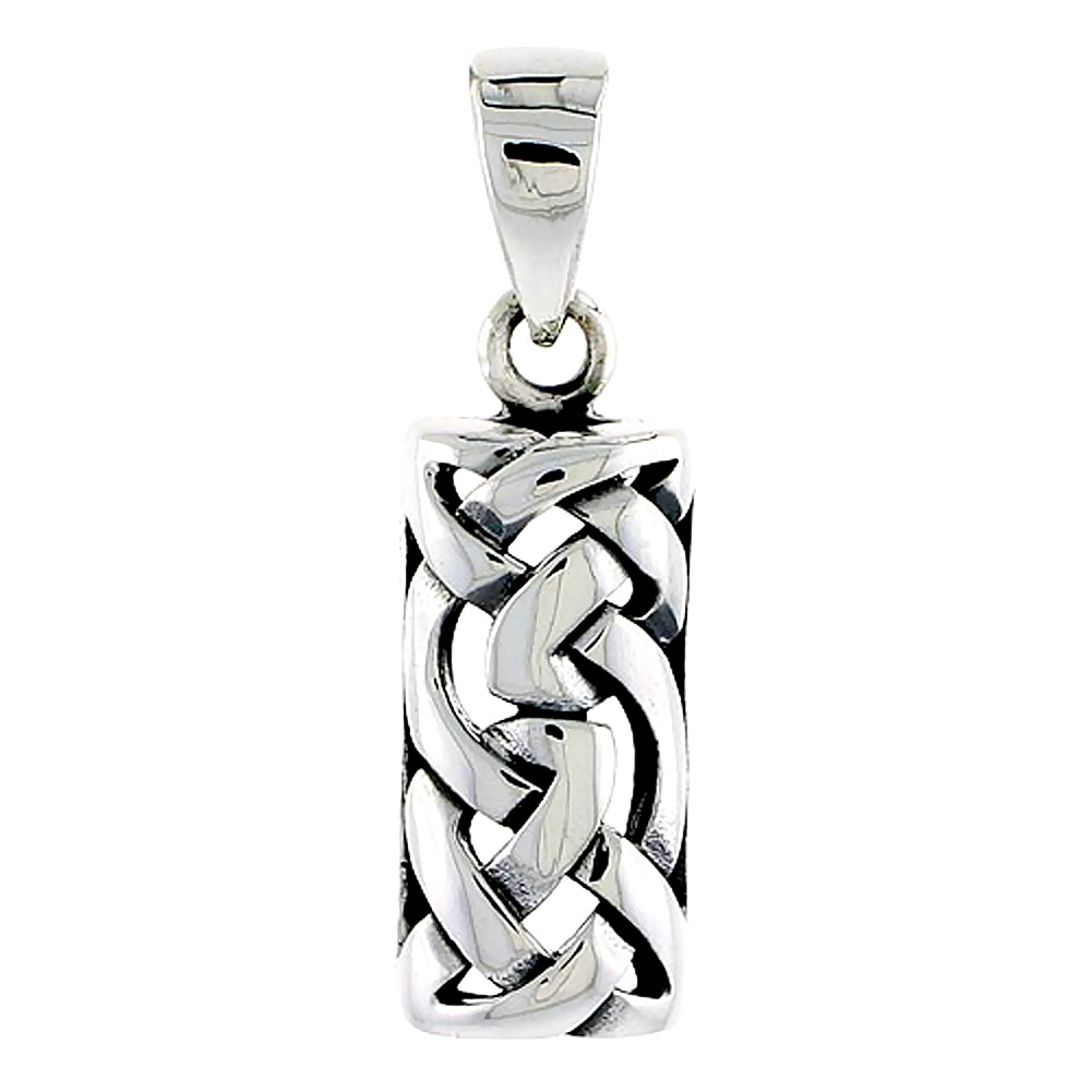 Small Sterling Silver Rectangular Dara Celtic Knot Charm Pendant 7/8 inch