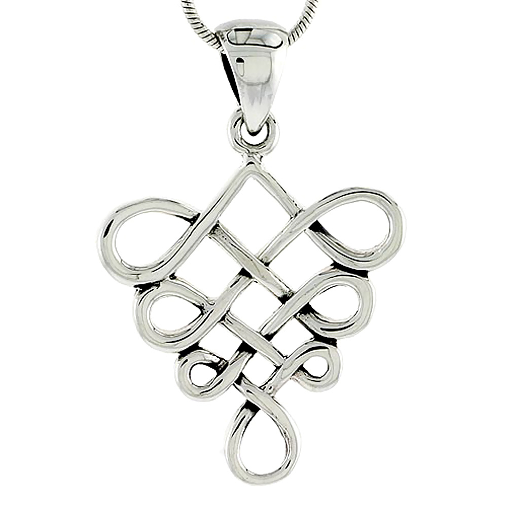 Small Sterling Silver Elongated Lovers Celtic Knot Charm Pendant 1 1/16 inch