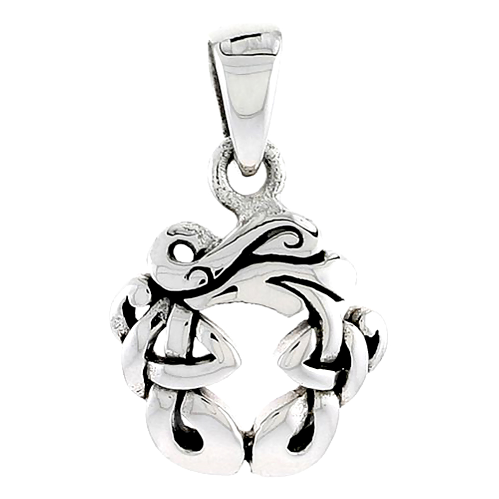 Very Small Sterling Silver Circular Dara Celtic Knot Charm Pendant 5/8 inch