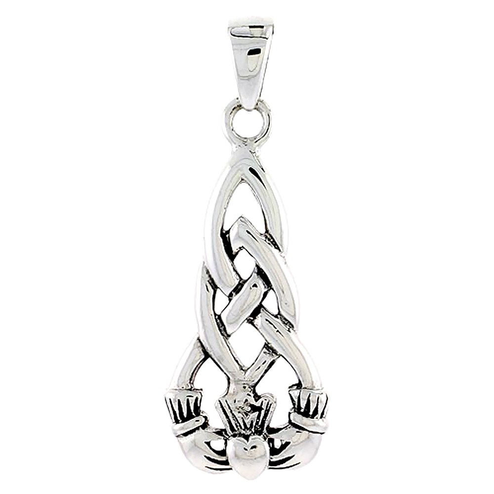 Small Sterling Silver Celtic Knot Claddagh Charm Pendant 1 1/8 inch