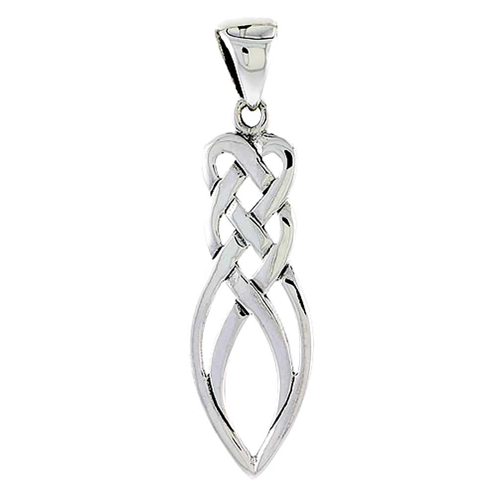 Small Sterling Silver Elongated Motherhood Celtic Knot Charm Pendant 1 1/4 inch