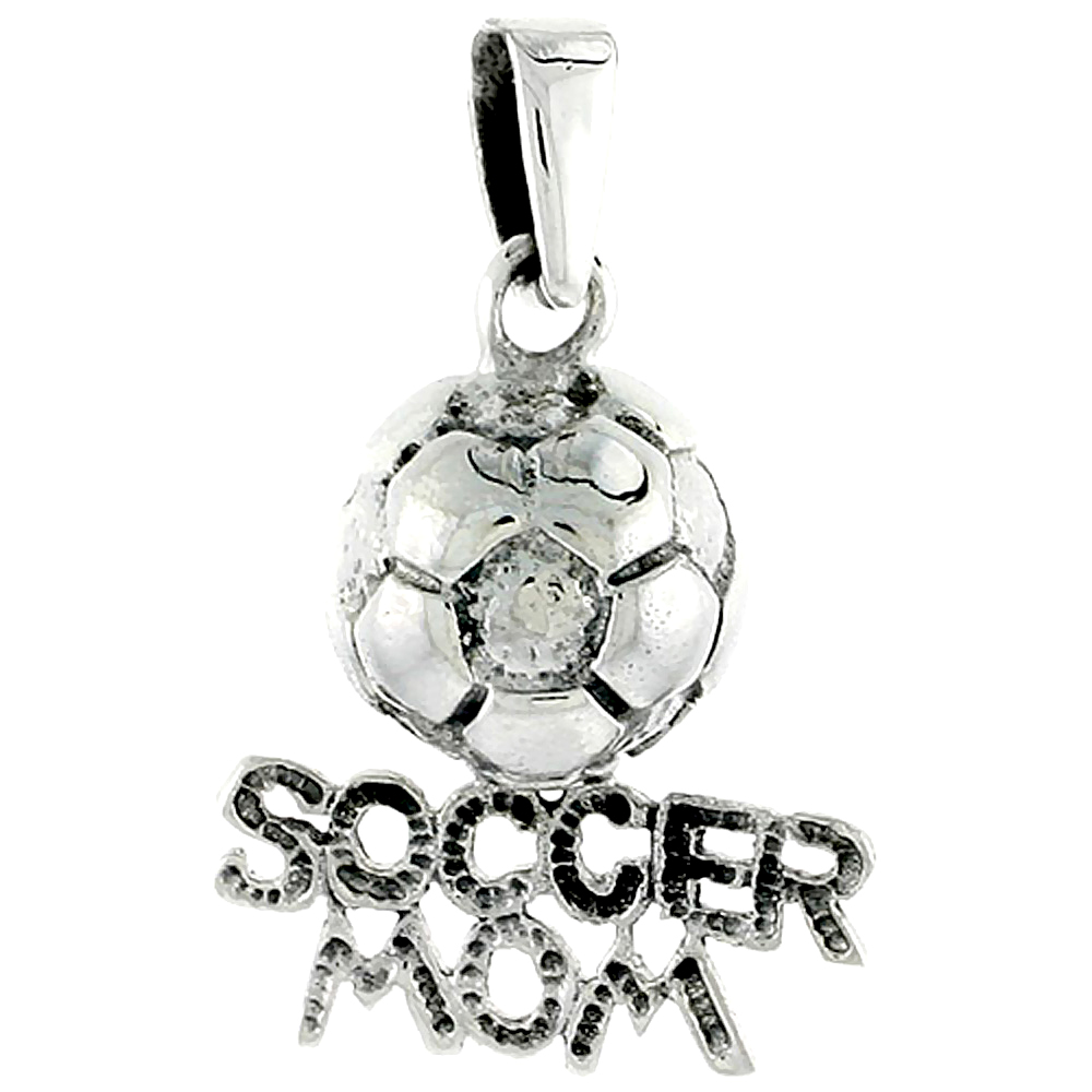 Sterling Silver Soccer Mom Soccer Ball Word Charm 3/4 inch tall