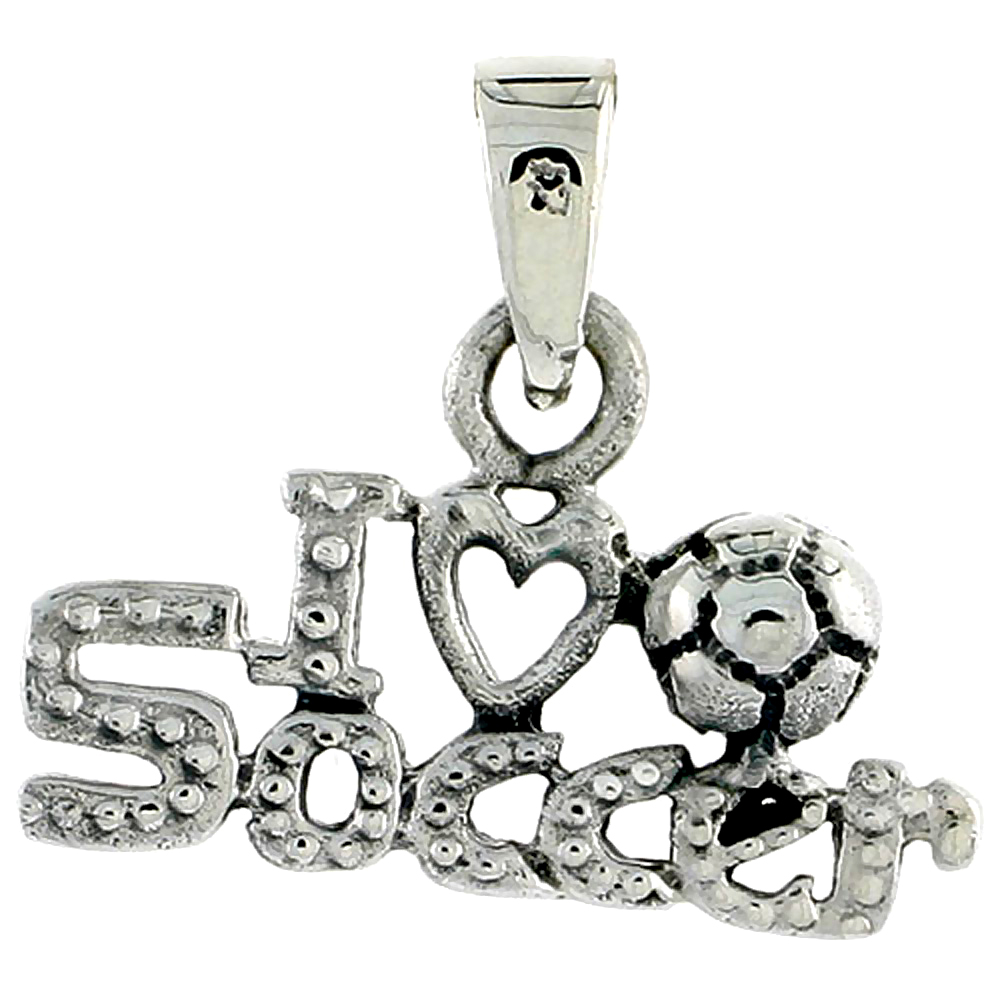 Sterling Silver I Love Soccer Word Charm 3/4 inch wide