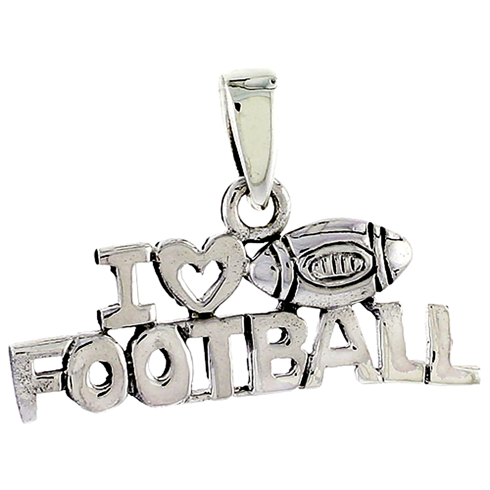 Sterling Silver I Love Football Word Charm 1 inch wide