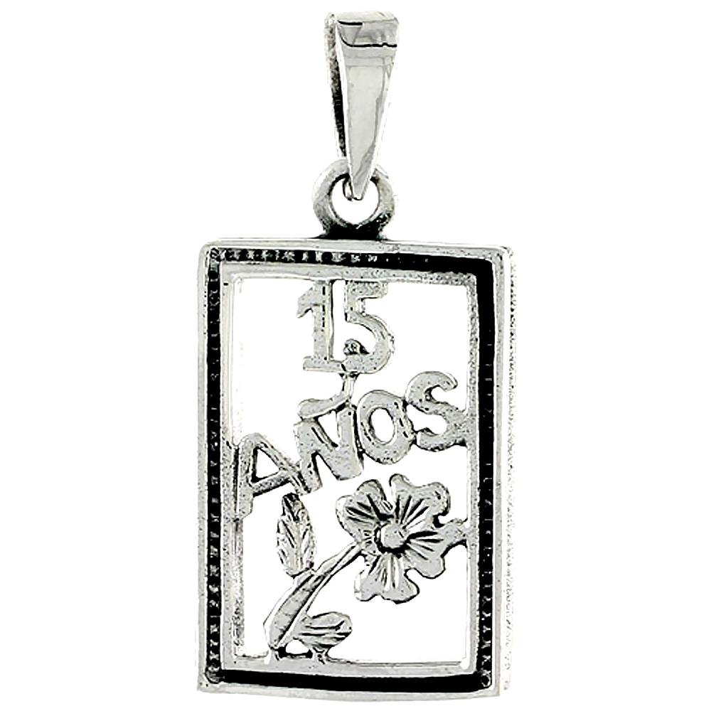 Sterling Silver Quinceanera 15 Anos Frame Charm 1 1/16 inch wide