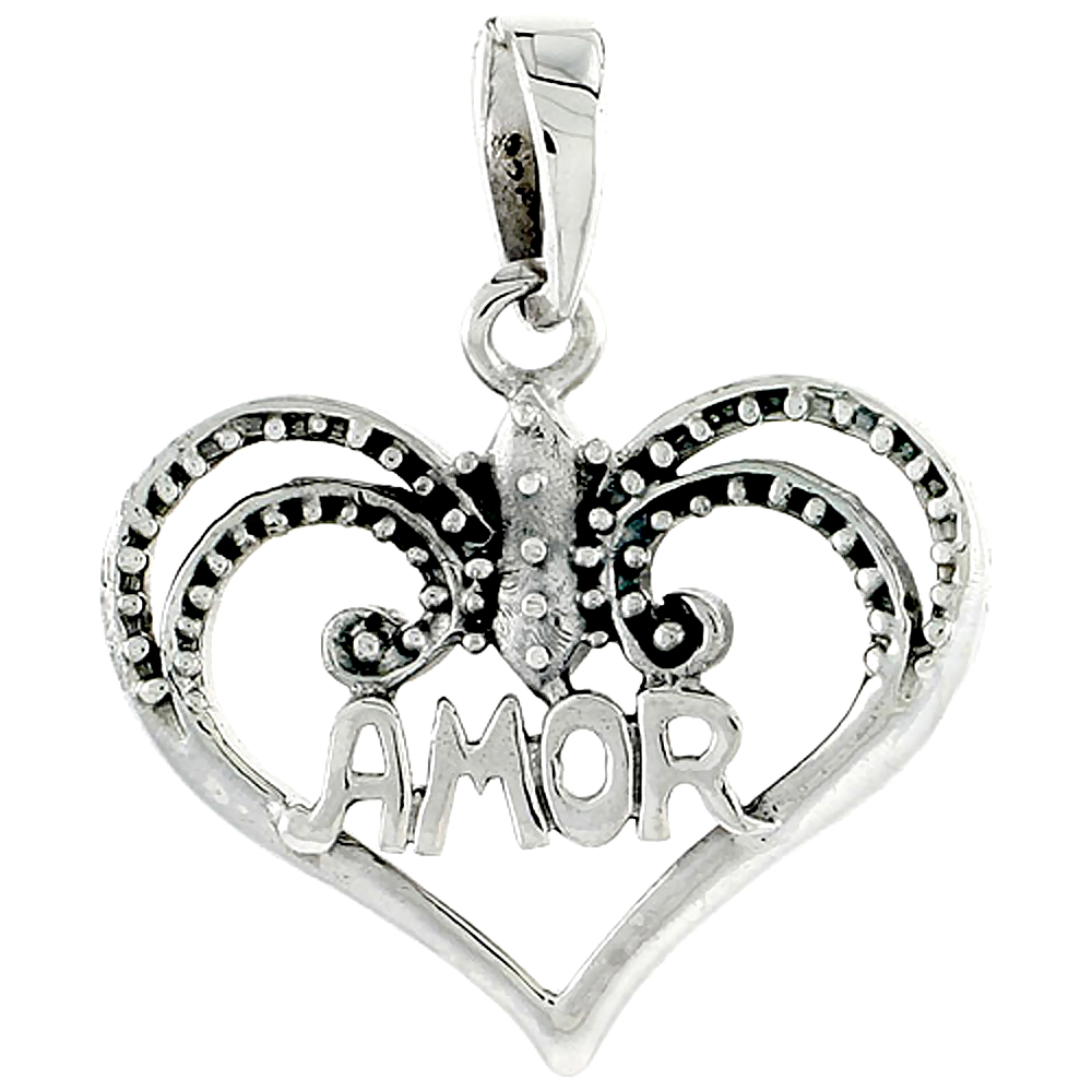 Sterling Silver AMOR Heart Cut-out Charm 1 inch wide