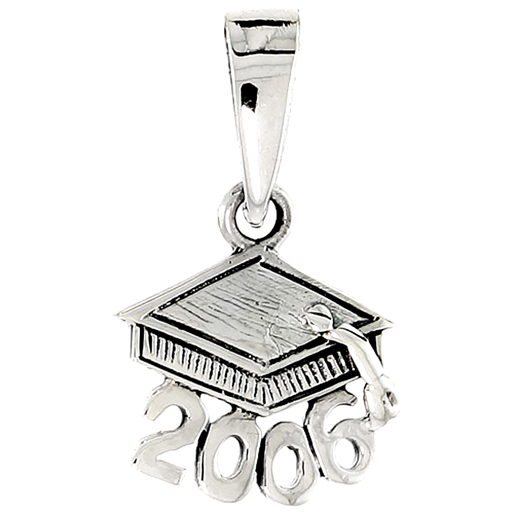 Sterling Silver Class of 2006 Graduation Hat / Mortarboard Word Charm 1/2 inch tall