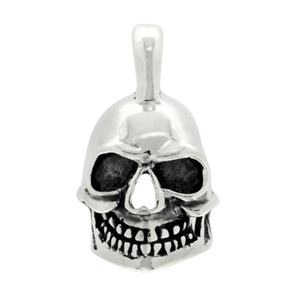 Sterling Silver 3-Dimensional Skull Charm w/ Initial R on Bale 1 1/4 inch tall