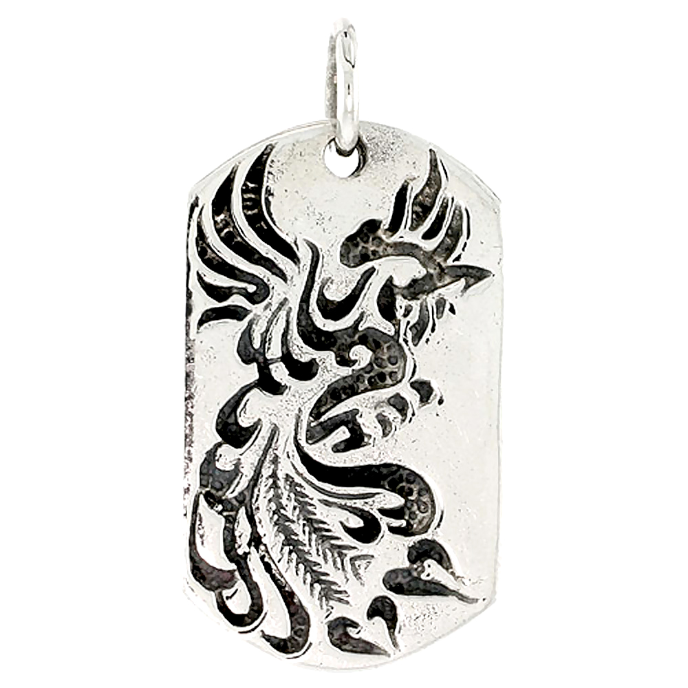 Sterling Silver Peacock Dog Tag Charm 1 1/2 inch tall