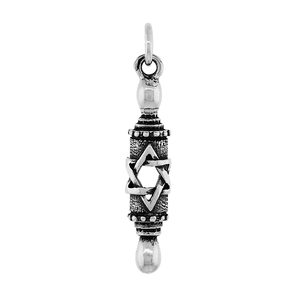 Sterling Silver Torah w/ Star of David Charm 1 1/8 inch tall