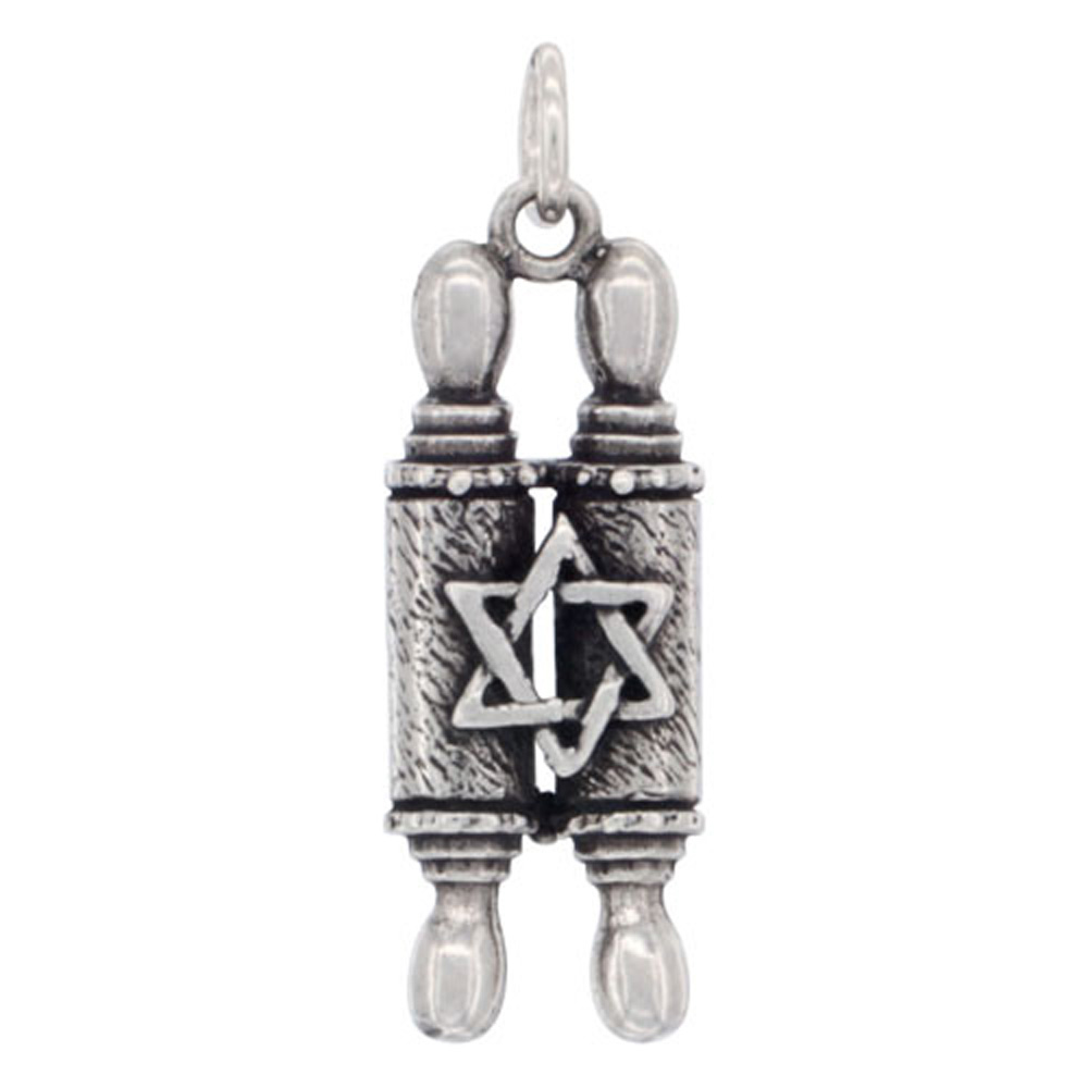Sterling Silver Torah Scroll w/ Star of David Charm 1 1/8 inch tall