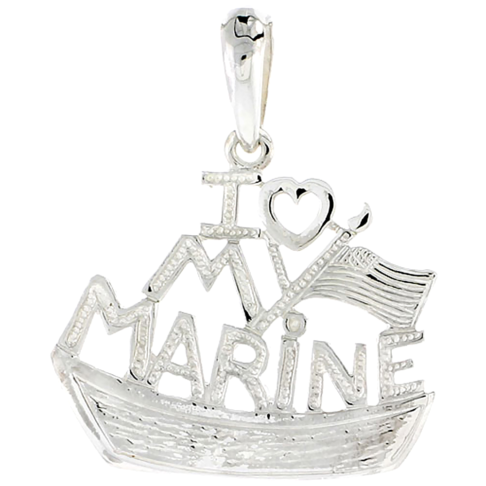 Sterling Silver I Love My Marine Charm 7/8 inch tall