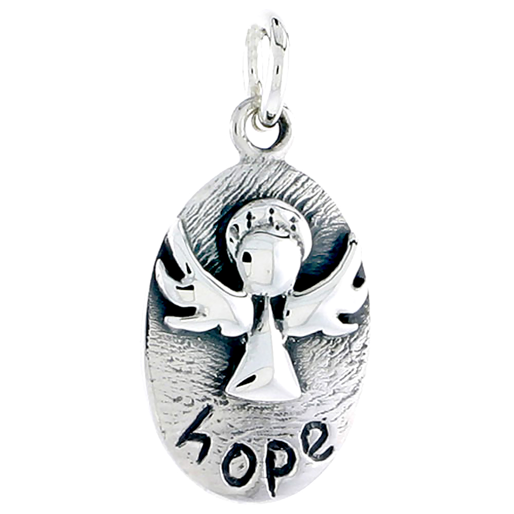 Sterling Silver Guardian Angel HOPE Inspirational Charm 3/4 inch tall