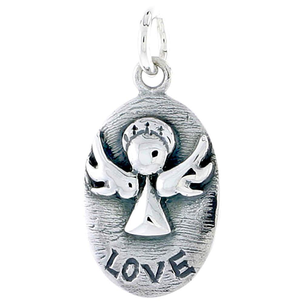 Sterling Silver Guardian Angel LOVE Inspirational Charm 3/4 inch tall
