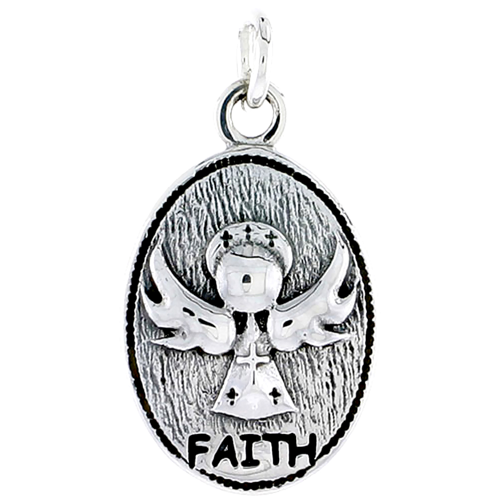 Sterling Silver Guardian Angel FAITH Inspirational Charm 1 inch tall