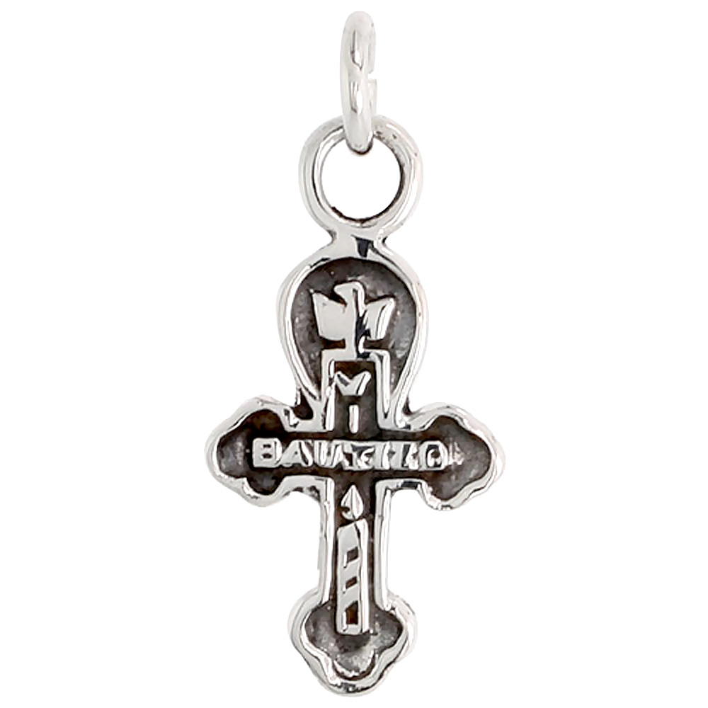 Sterling Silver Bautizo Baptism Cross Charm 7/8 inch tall