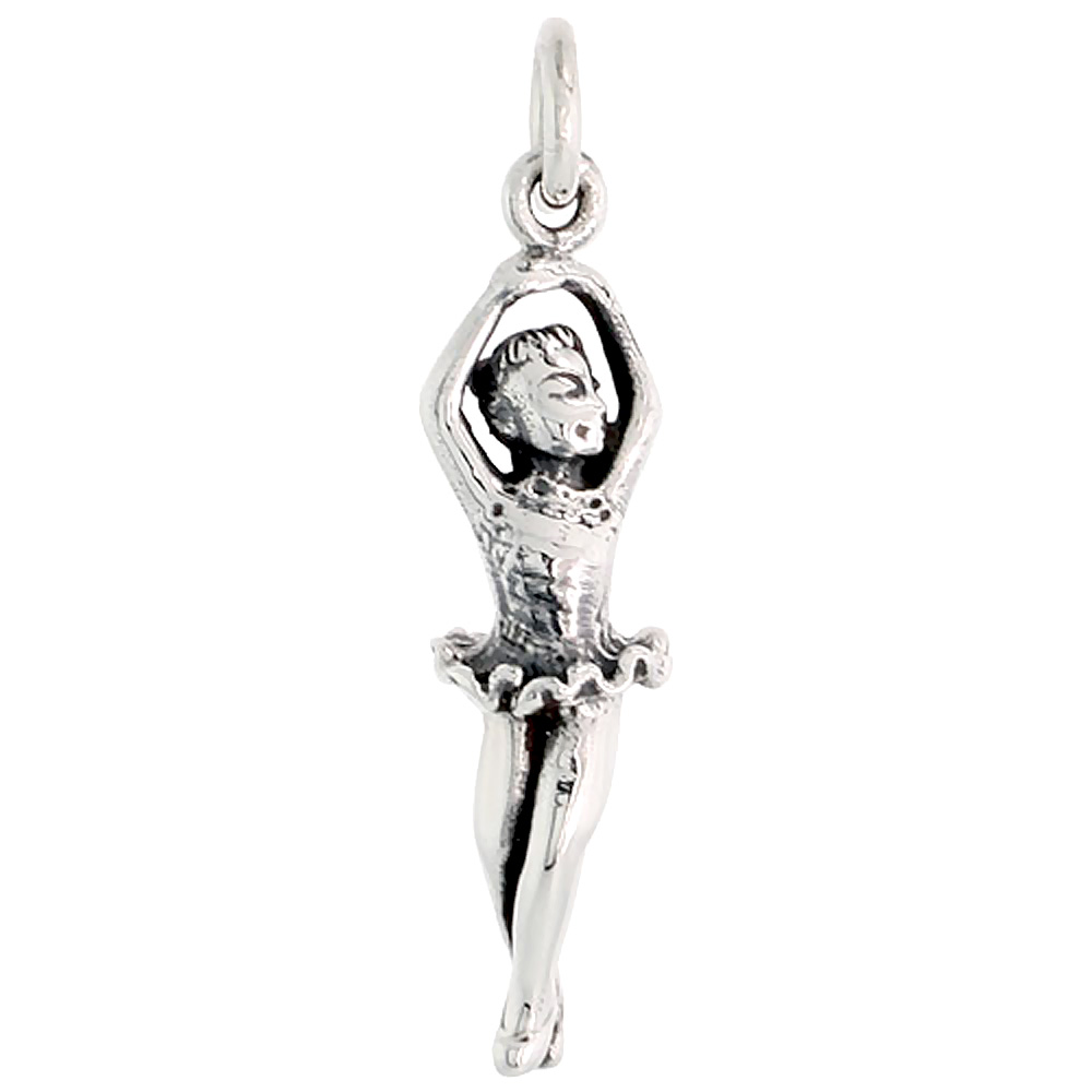 Sterling Silver Ballerina Charm 1 1/4 inch tall