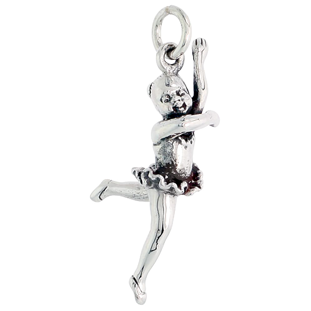 Sterling Silver Ballerina Attitude Leap Position Charm 1 1/8 inch tall