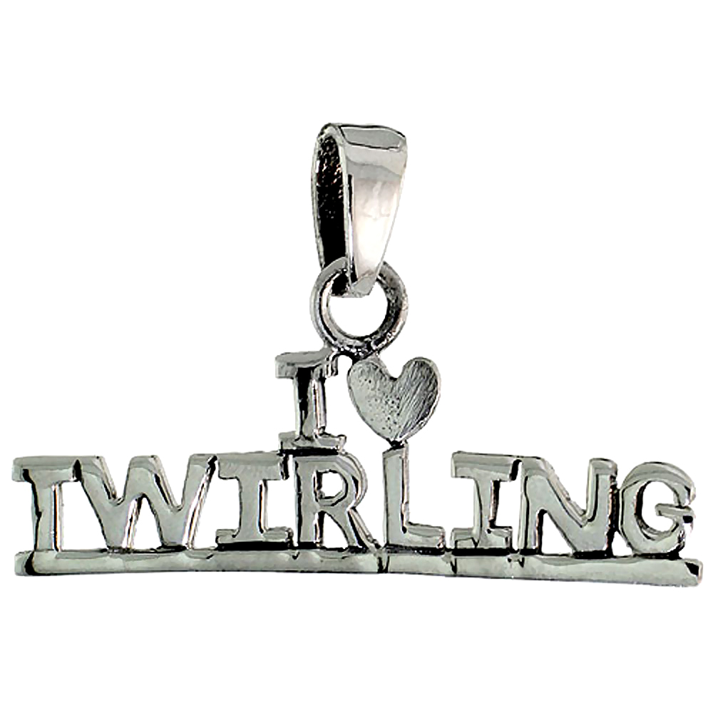 Sterling Silver I LOVE TWIRLING Word Charm 1 1/16 inch wide
