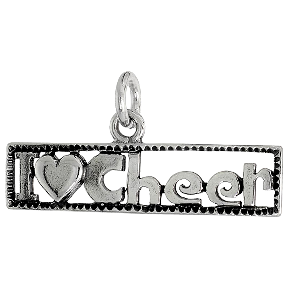 Sterling Silver I LOVE CHEER Word Charm 1 1/4 inch wide