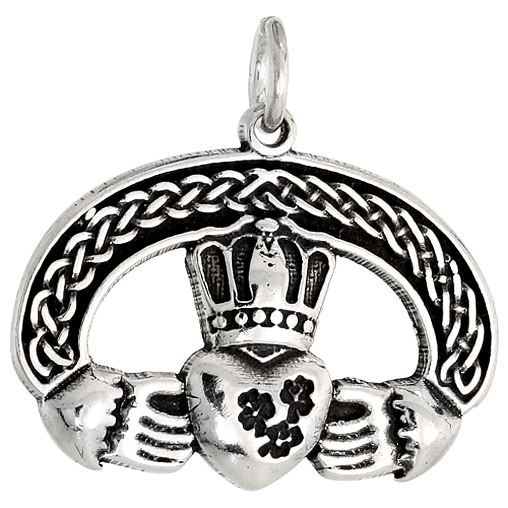 Sterling Silver Claddagh Charm 1 inch wide