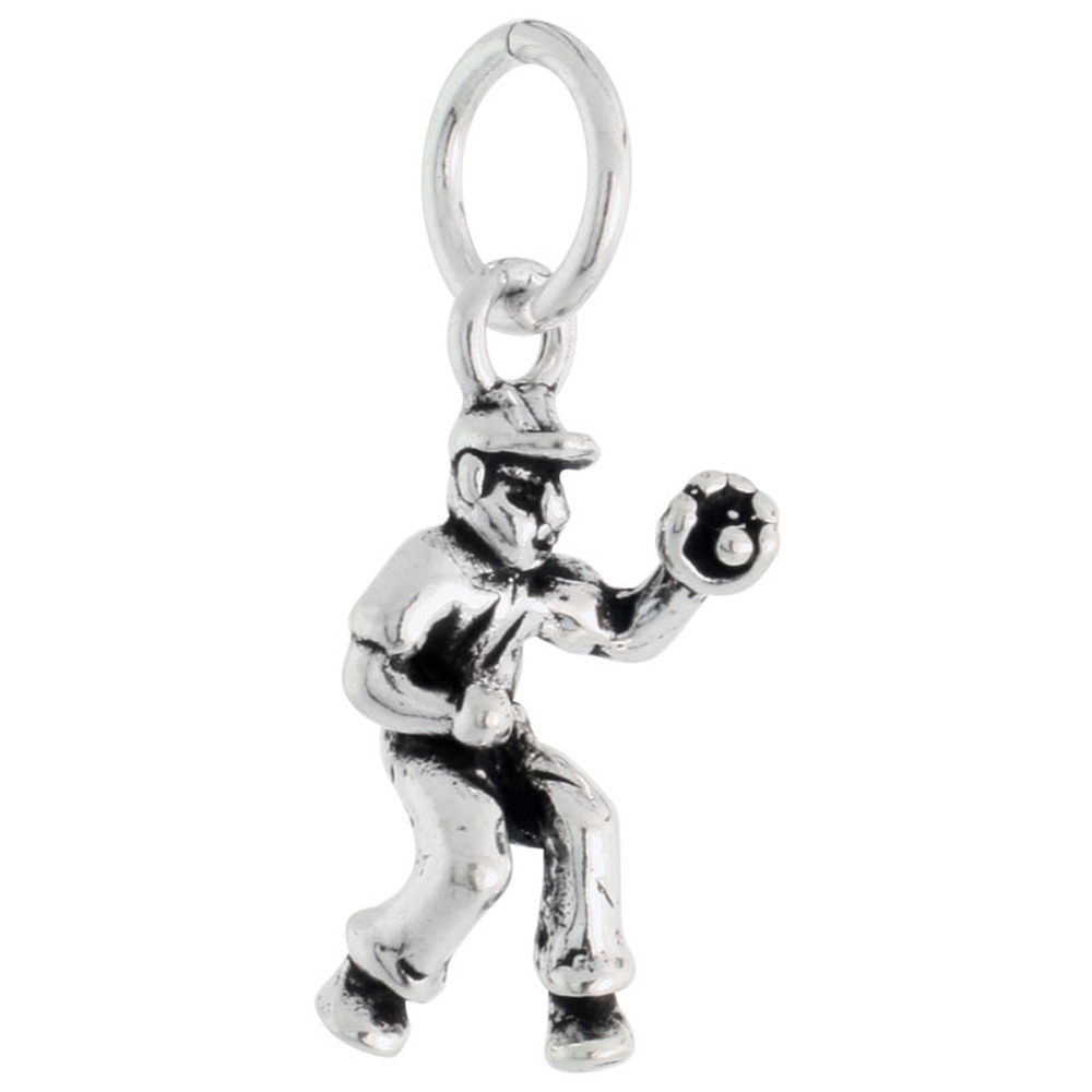 Sterling Silver Baseball Catcher Charm 3/4 inch tall