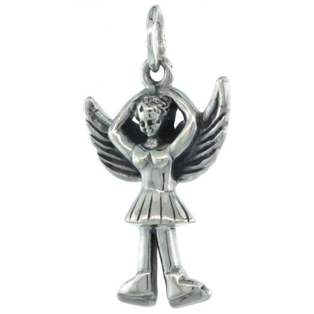 Sterling Silver Guardian Angel Ballet Dancer Pendant Antique Finish 7/8 inch