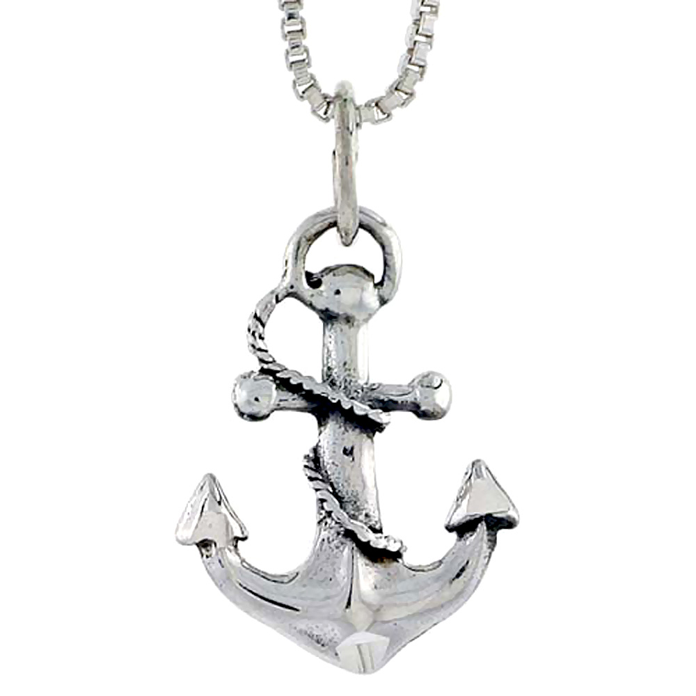 Sterling Silver Anchor Pendant 3/4 inch tall