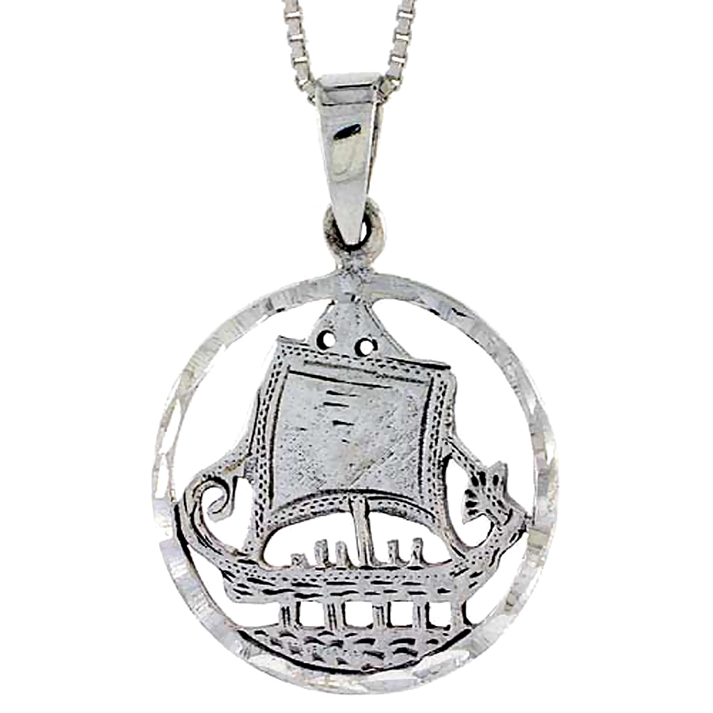 Sterling Silver Sailboat Pendant 1 1/16 inch tall