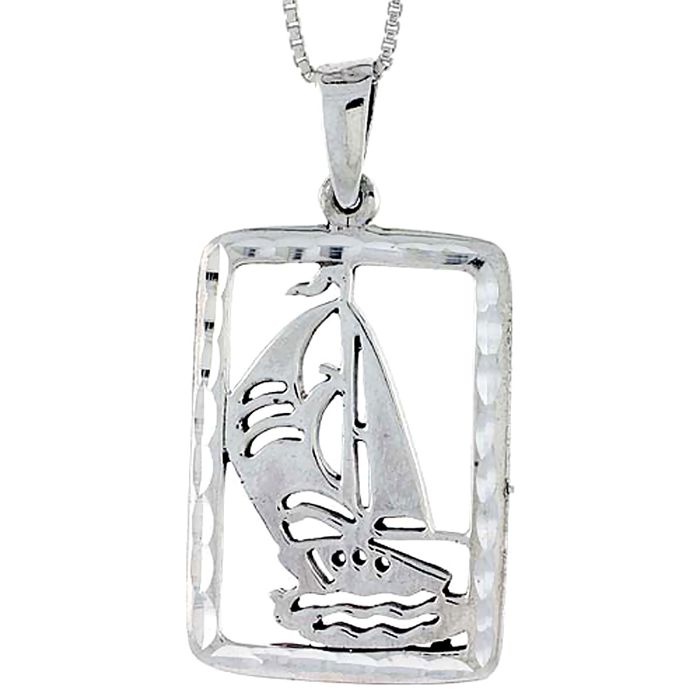 Sterling Silver Sailboat Pendant 1 3/4 inch tall