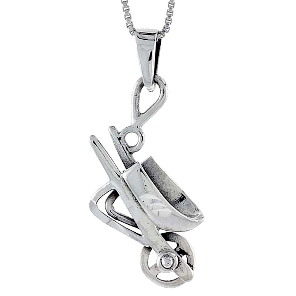 Sterling Silver Wheelbarrow Pendant 1 1/2 inch tall