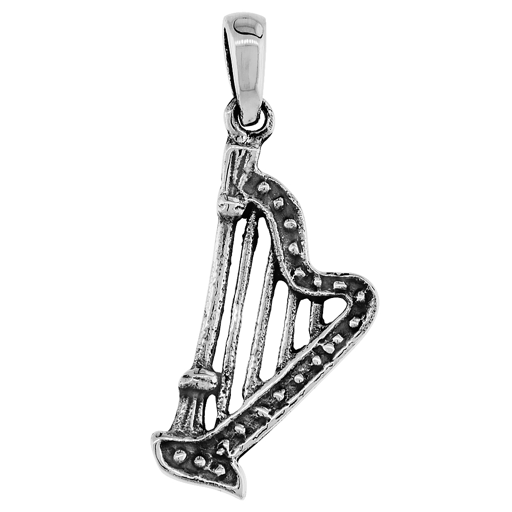 Sterling Silver Harp Pendant 7/8 inch tall