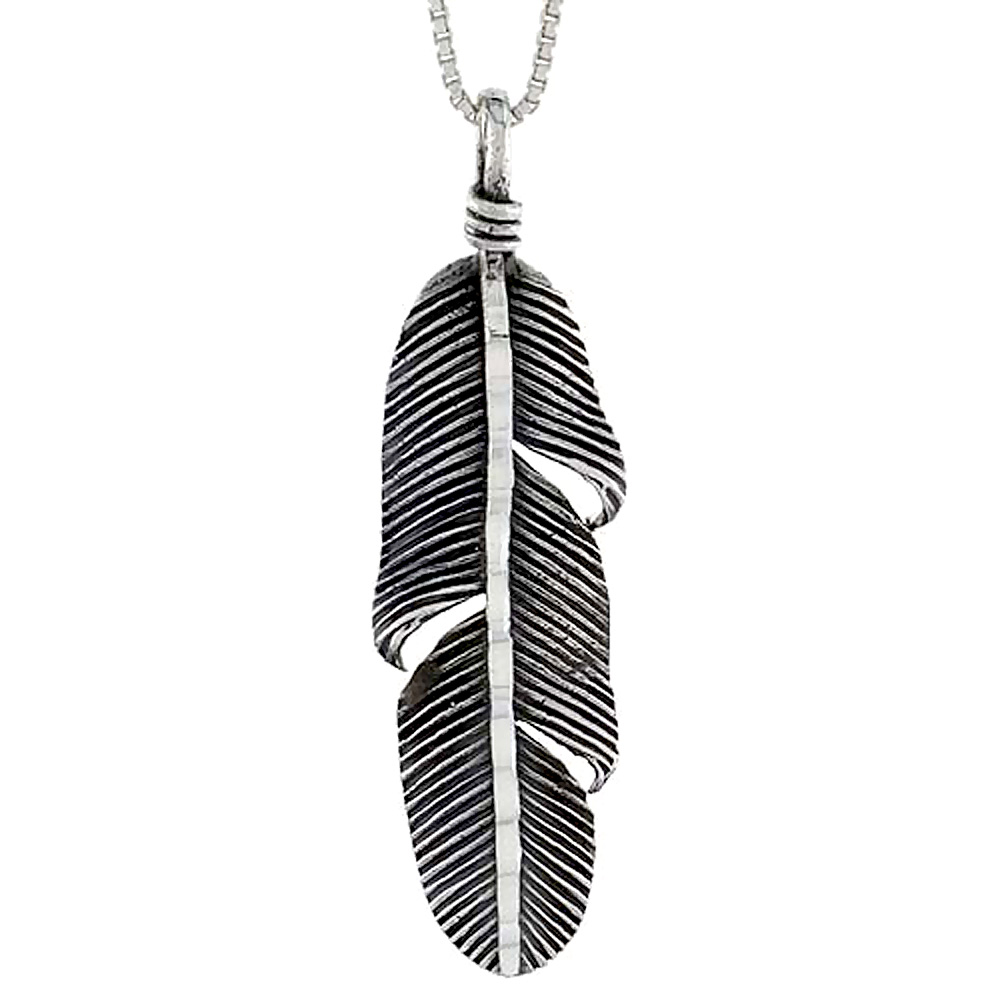 Sterling Silver Feather Pendant 1 1/2 inch tall