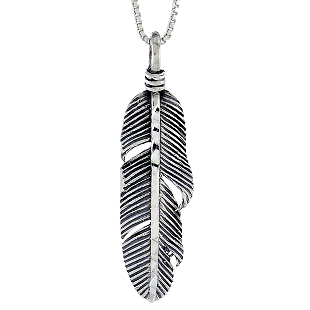 Sterling Silver Feather Pendant 1 1/4 inch tall
