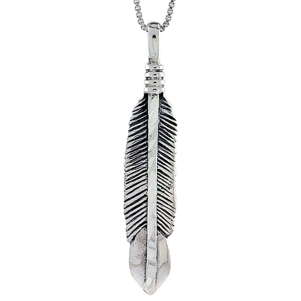 Sterling Silver Feather Pendant 1 3/4 inch tall