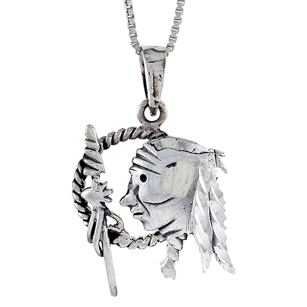 Sterling Silver Indian's Head Pendant 7/8 inch tall