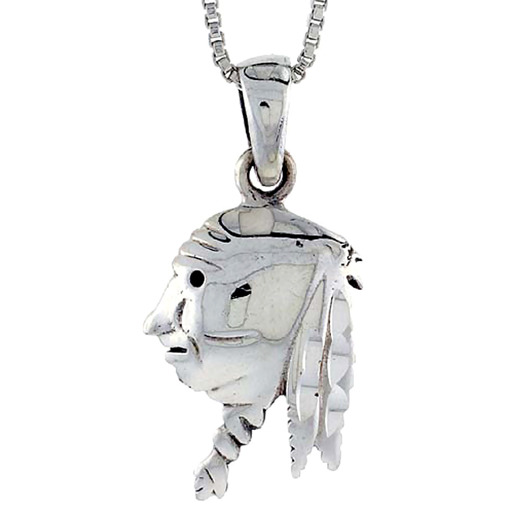 Sterling Silver Indian's Head Pendant 3/4 inch tall
