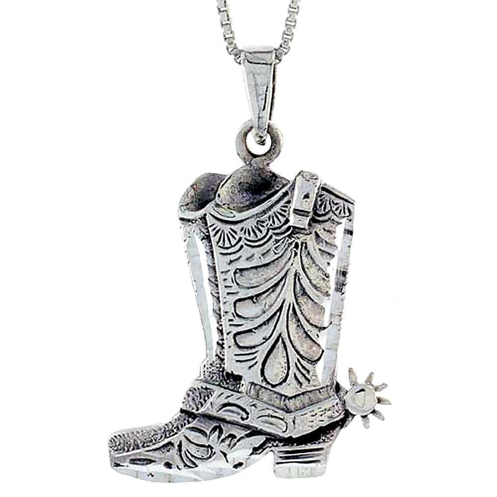 Sterling Silver Cowboy Boots Pendant 1 1/16 inch tall