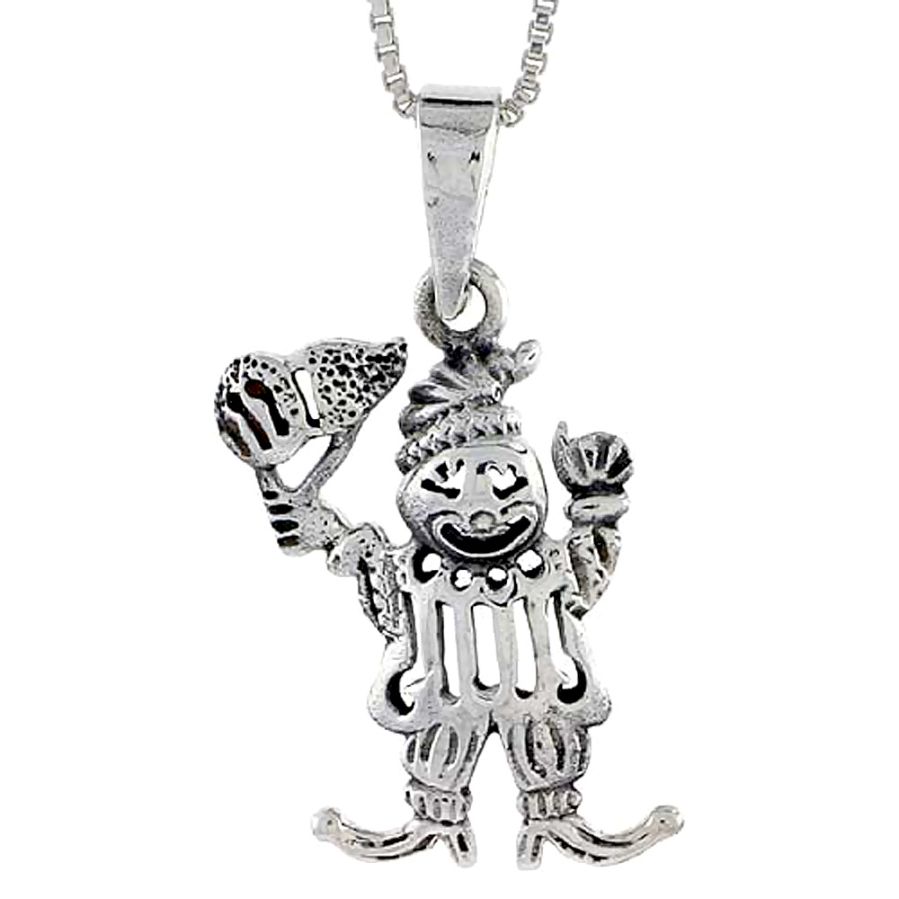 Sterling Silver Clown Pendant 3/4 inch tall