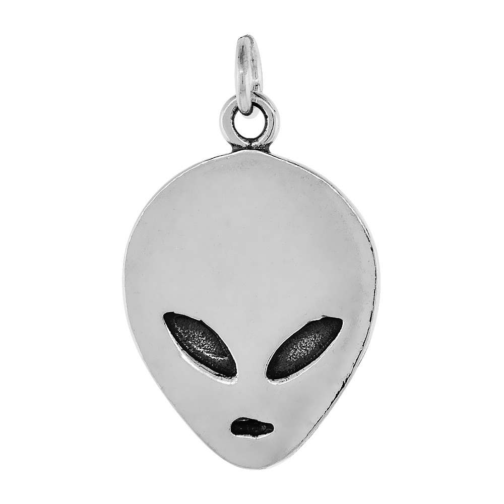 Sterling Silver Alien Face Pendant 7/8 inch tall