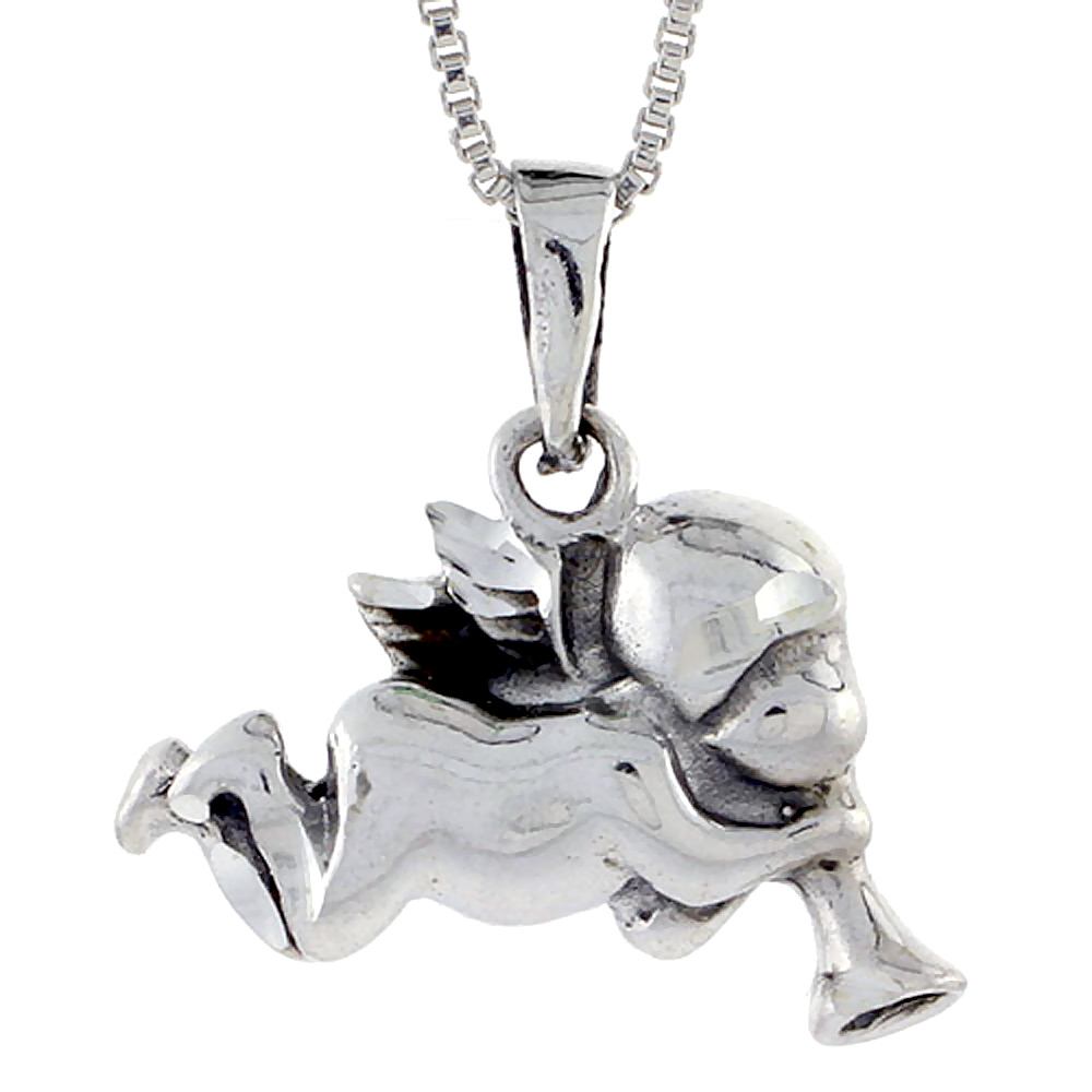 Sterling Silver Cherub Pendant 7/8 inch tall