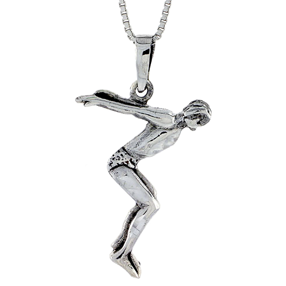 Sterling Silver Diver Pendant 1 3/8 inch tall