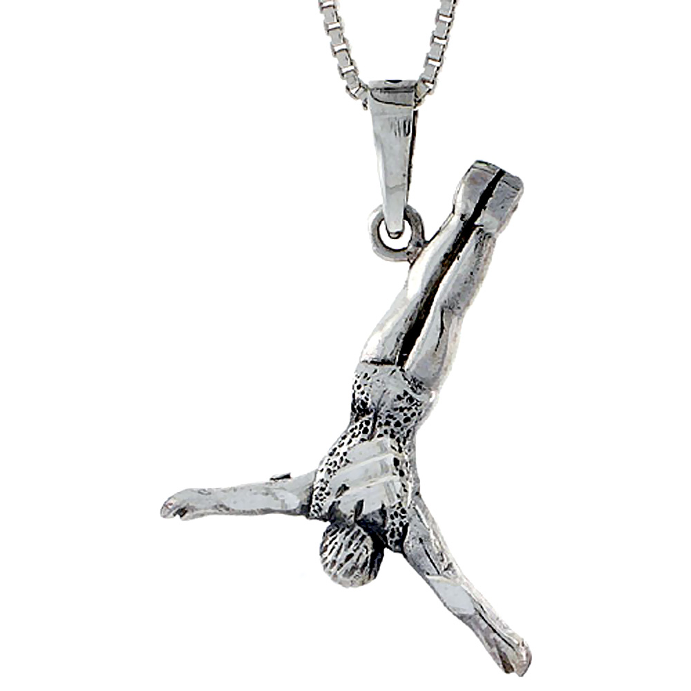 Sterling Silver Diver Pendant 1 1/16 inch tall