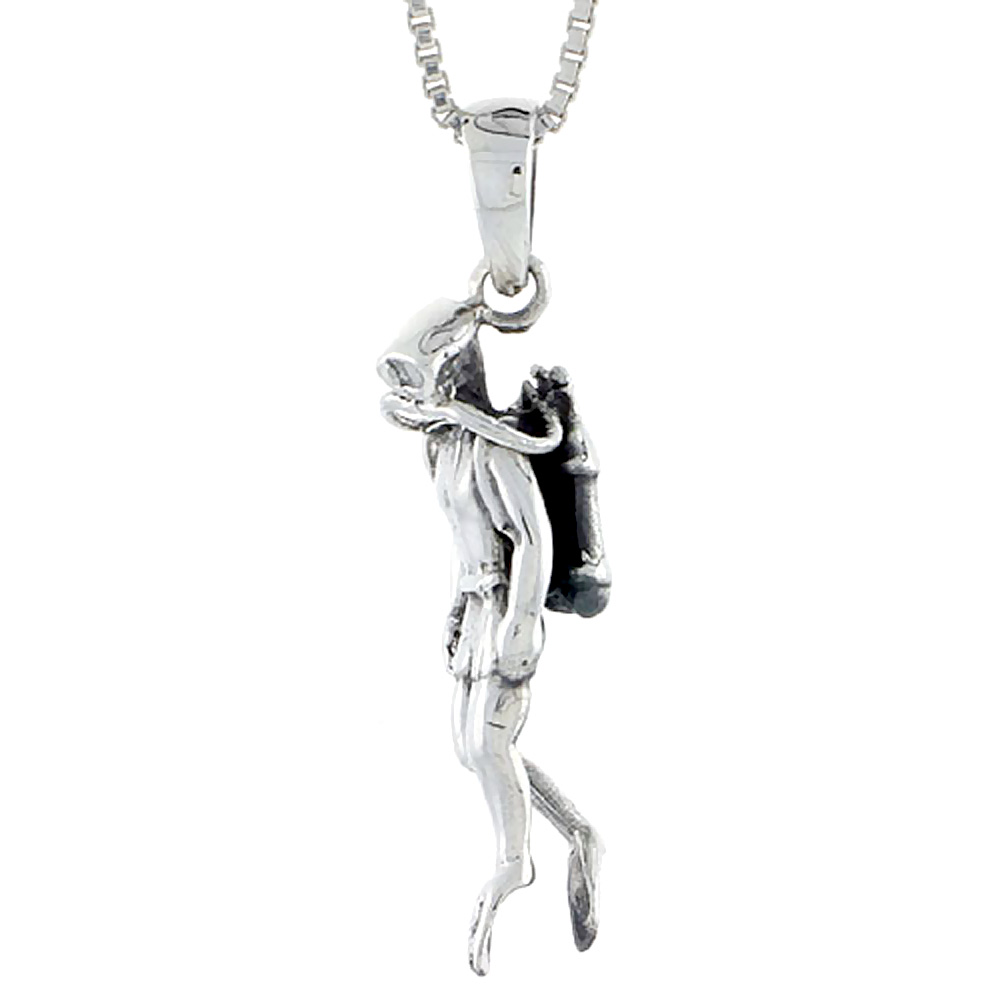 Sterling Silver Scuba Diver Pendant 1 1/8 inch tall