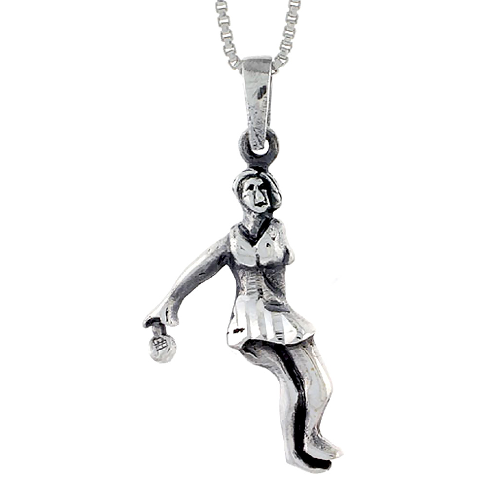Sterling Silver Tennis Player Pendant 1 1/4 inch tall