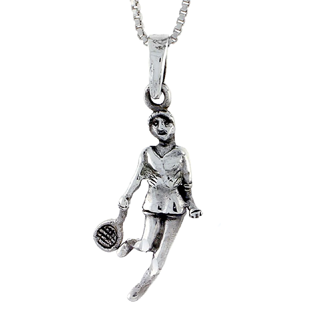Sterling Silver Table Tennis Player Pendant 1 1/4 inch tall