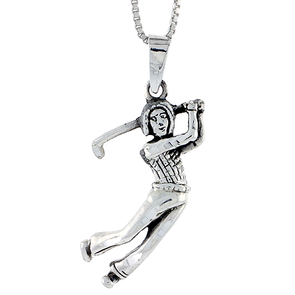 Sterling Silver Lady Golfer Pendant 1 1/4 inch tall