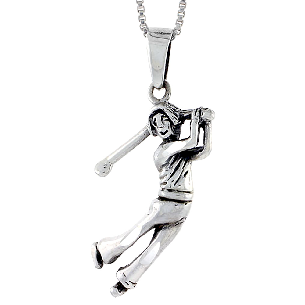 Sterling Silver Lady Golfer Pendant 1 1/4 inch tall